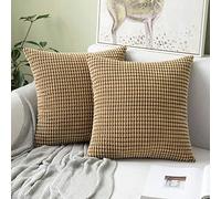 MIULEE Cushion Covers 50 x 50 cm Decorative Corduroy Brown Cushions Throw Pillow Square 20 x 20 Inches Striped Solid for Sofa Couch Home Bedroom Set of 2