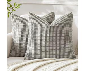 MIULEE Cushion Covers 50 x 50 cm Decorative Corduroy Silver Cushions Throw Pillow Square 20 x 20 Inches Striped Solid for Sofa Couch Home Bedroom Set of 2