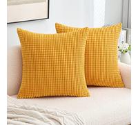 MIULEE Cushion Covers 50 x 50 cm Decorative Corduroy Turmeric Cushions Throw Pillow Square 20 x 20 Inches Striped Solid for Sofa Couch Home Bedroom Set of 2