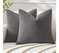 MIULEE Cushion Covers 65 x 65 cm Decorative Corduroy Grey Cushions Throw Pillow Square 26 x 26 Inches Striped Solid for Sofa Couch Home Bedroom Set of 2