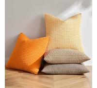 MIULEE Cushion Covers Striped Corduroy Fabric Square Throw Pillow Cover Decorative Pillowcases with Invisible Zipper for Sofa Chair Couch Bedroom 16x16 inch 40x40 cm 4 Pieces Orange Series