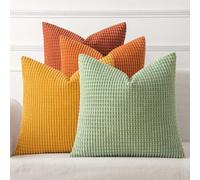 MIULEE Cushion Covers Striped Corduroy Fabric Square Throw Pillow Cover Decorative Pillowcases with Invisible Zipper for Sofa Chair Couch Bedroom 20x20 inch 50x50 cm 4 Pieces Orange Green