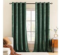 MIULEE Dark Green Velvet Curtains Eyelet with Gold Foil,2 Panel Set 90 Inch Drop Curtains for Living,Super Soft Insulated Velvet Curtain for Bedroom,Thermal Blackout Curtain 46 x 90 Inch