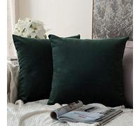 MIULEE Decorative Velvet Christmas Cushion Covers 45cm x 45cm/Square Throw Pillowcases for Sofa Bedroom with Invisible Zipper 18x18 Inch Dark Green Sets of Two