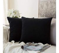 MIULEE Decorative Velvet Cushion Covers 45cm x 45cm/Square Throw Pillowcases for Sofa Bedroom with Invisible Zipper 18x18 Inch Black Sets of 2 Black