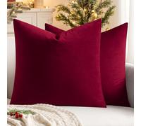 MIULEE Decorative Velvet Cushion Covers 45cm x 45cm Square Throw Pillowcases for Sofa Bedroom with Invisible Zipper 18x18 Inch Wine Red Sets of Two