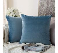 MIULEE Decorative Velvet Cushion Covers 45cm x 45cm/Square Throw Pillowcases for Sofa Bedroom with Invisible Zipper 18x18 Inch Light Blue Sets of 2