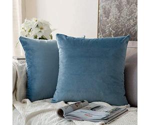 MIULEE Decorative Velvet Cushion Covers 45cm x 45cm/Square Throw Pillowcases for Sofa Bedroom with Invisible Zipper 18x18 Inch Light Blue Sets of 2