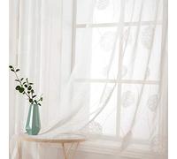 MIULEE Embroidery Sheer Curtains Decoration Flora Design Grommet Window Curtain Semi Voile Drapes with Eyelets Window Treatments for Living Room Bedroom 2 Panels 55" W x 88" L White