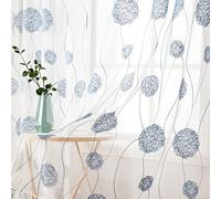 MIULEE Embroidery Sheer Curtains Flora Design Grommet Window Curtain Semi Voile Drapes Panels with Eyelets Window Treatments for Living Room Bedroom 2 Panels 55" W x 69" L Navy