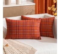 MIULEE Fall Set of 2 Scottish Tartan Plaid Throw Pillow Covers Farmhouse Classic Decorative Square Cushion Cases for Decor Sofa Couch 12x20 Inch, Rust