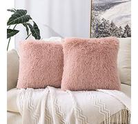 MIULEE Faux Fur Christmas Cushion Covers Fluffy Throw Pillow Case Soft Decorative Square Cute Pillow Plush Case For Livingroom Sofa Bedroom 16 x 16 Inch 40 x 40cm Leather Powder Pack of 2