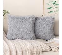 MIULEE Faux Fur Cushion Covers Fluffy Throw Pillow Case Soft Decorative Square Cute Pillow Plush Case For Livingroom Sofa Bedroom 16 x 16 Inch 40 x 40cm Grey-white Pack of 2