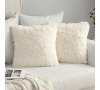 MIULEE Faux Fur Cushion Covers Fluffy Throw Pillow Case Soft Decorative Square Cute Pillow Plush Case for Livingroom Sofa Bedroom 18 x 18 Inch 45x45cm Cream White Pack of 2