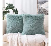 MIULEE Faux Fur Cushion Covers Fluffy Throw Pillow Case Soft Decorative Square Cute Pillow Plush Case For Livingroom Sofa Bedroom 20 x 20 Inch 50 x 50cm Aqua-blue Pack of 2