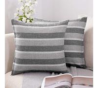 MIULEE Faux Linen Stripe Square Throw Pillow Cover Cushion Cover Home for Sofa Chair Couch/Bedroom Decorative Pillowcase 24x24 inch/60x60cm,Set of 2 Light Grey