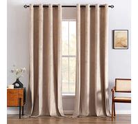 MIULEE Gold Leaf Pattern Velvet Curtains, Beige Curtains for Living Room, 2 Pieces, 140 x 175 cm, Home Interior Window Decor, Velvet Curtain with Rings for Bedroom