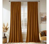 MIULEE Golden Brown Velvet Pencil Pleat Darkening Curtains for Bedroom 2 Panel Set, Super Soft Luxury Home Decor Living Room, Thick Room Darkening Curtains 90 Drop, Each 90 x 90 Inche