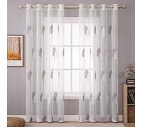 MIULEE Leaves Embroidery Sheer Curtains Christmas Decoration Grommet Window Semi Voile Drapes Panels with Eyelets Window Treatments for Living Room Bedroom Big Leaves Grey 2 Panels 55" Wx 57" L