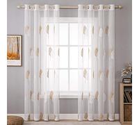 MIULEE Leaves Embroidery Sheer Curtains Grommet Window Curtain Semi Voile Drapes Panels with Eyelets Window Treatments for Living Room Bedroom Big Leaves Brown 2 Panels 55" W x 96" L