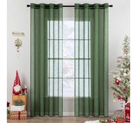 MIULEE Linen Curtains Crossed Net Curtain Pure Colour Translucent Bedroom Modern Decoration Transparent for Window Living Room Bedroom Dining Room Kitchen 2 Sheets 140 x 215 cm Dark Green