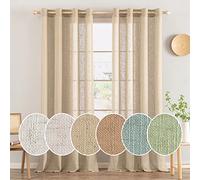 MIULEE Linen Curtains Windows with Eyelets Translucent Khaki 140 x 245 cm | Pack of 2 Panel Curtains, for Indoors, Modern Sailing Semi-Transparent, Suitable for Balcony Doors, Living Rooms, Bedrooms