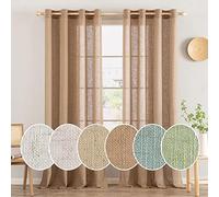 MIULEE Linen Curtains Windows with Eyelets Translucent Panel Curtain Modern Sailing Curtains Transparent Suitable for Balcony Doors Living Room Bedroom 2 Piece Set Brown 140 x 300 cm
