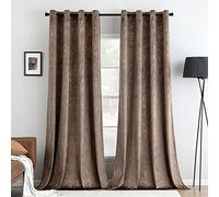 MIULEE Living Room Brown Velvet Curtains with Gold Foil, 2 Panel Set 96 Inch Drop Curtains, Bedroom Super Soft Thermal Insulated Eyelet Blackout Curtains for Study Room 55 x 96 Inch
