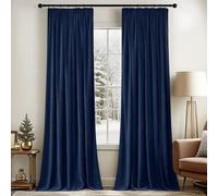 MIULEE Navy Blue Velvet Pencil Pleat Darkening Curtains for Bedroom 2 Panel Set, Super Soft Luxury Home Decor Living Room, Thick Room Darkening Curtains 90 Drop, Each 90 x 90 Inche