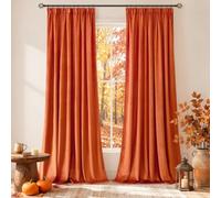 MIULEE Orange Velvet Pencil Pleat Blackout Curtains 46x90 Inch 2 Panel | Soft thick velvet fabric, effective room darkening, ideal for bedroom & living room decor, 90 inch drop, 2 panel set