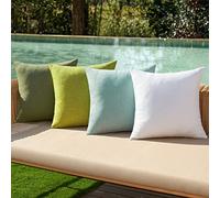 MIULEE Outdoor Cushion Covers Waterproof Faux Linen Throw Pillow Cover Square Decorative Pillowcase for Garden Sofa Livingroom Chair Bedroom Tent Park Patio 16x16 Inch Pack of 4 Green Series