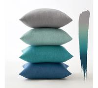 MIULEE Outdoor Cushion Covers Waterproof Faux Linen Throw Pillow Cover Square Decorative Pillowcase for Garden Sofa Livingroom Chair Bedroom Tent Park Patio 18x18 Inch Pack of 4 Blue Series