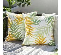 MIULEE Outdoor Cushion Covers Waterproof Polyester Throw Pillow Cover Square Decorative Pillowcase with Leaf Patterns for Garden Sofa Livingroom Bedroom Tent Park 2 Pieces 18x18 Inch Yellow Green