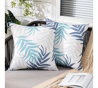 MIULEE Outdoor Cushion Covers Waterproof Polyester Throw Pillow Cover Square Decorative Pillowcase with Leaf Patterns for Garden Sofa Livingroom Bedroom Tent Park 2 Pieces 16x16 Inch Grey Blue