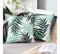 MIULEE Outdoor Cushion Covers Waterproof Polyester Throw Pillow Cover Square Decorative Pillowcase with Leaf Patterns for Garden Sofa Livingroom Bedroom Tent Park 2 Pieces 20x20 Inch Dark Green