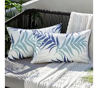MIULEE Outdoor Cushion Covers Waterproof Polyester Throw Pillow Cover Square Decorative Pillowcase with Leaf Patterns for Garden Sofa Livingroom Bedroom Tent Park 2 Pieces 12x20 Inch Grey Blue