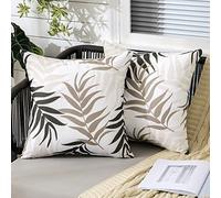 MIULEE Outdoor Cushion Covers Waterproof Polyester Throw Pillow Cover Square Decorative Pillowcase with Leaf Patterns for Garden Sofa Livingroom Bedroom Tent Park 2 Pieces 18x18 Inch Brown