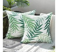MIULEE Outdoor Cushion Covers Waterproof Polyester Throw Pillow Cover Square Decorative Pillowcase with Leaf Patterns for Garden Sofa Livingroom Bedroom Tent Park 2 Pieces 16x16 Inch Light Green