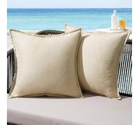 MIULEE Outdoor Cushions Waterproof Faux Linen Decorative Outside Cushion Covers Water Resistant for Garden Sofa Livingroom Chair Bedroom Tent Park Patio 45x45cm Set of 2 Beige