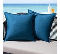 MIULEE Outdoor Cushions Waterproof Faux Linen Decorative Outside Cushion Covers Water Resistant for Garden Sofa Livingroom Chair Bedroom Tent Park Patio 50x50cm Set of 2 Navy