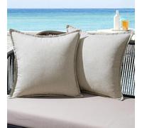 MIULEE Outdoor Cushions Waterproof Faux Linen Decorative Outside Cushion Covers Water Resistant for Garden Sofa Livingroom Chair Bedroom Tent Park Patio 50x50cm Set of 2 Grey White