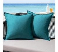 MIULEE Outdoor Cushions Waterproof Faux Linen Decorative Outside Cushion Covers Water Resistant for Garden Sofa Livingroom Chair Bedroom Tent Park Patio 45x45cm Set of 2 Peacock Blue