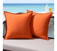 MIULEE Outdoor Cushions Waterproof Faux Linen Decorative Outside Cushion Covers Water Resistant for Garden Sofa Livingroom Chair Bedroom Tent Park Patio 40x40cm Set of 2 Orange