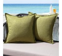 MIULEE Outdoor Cushions Waterproof Faux Linen Decorative Outside Cushion Covers Water Resistant for Garden Sofa Livingroom Chair Bedroom Tent Park Patio 50x50cm Set of 2 Dark Green