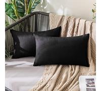 MIULEE Outdoor Waterproof Cushion Covers 12x20 Inches for Garden Furniture Water Resistant Pillow Covers Outside Scatter Cushions for Patio Couch Sofa Linen Balcony Set of 2, Black