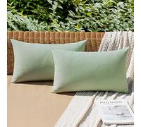 MIULEE Outdoor Waterproof Cushion Covers 12x20 Inches for Garden Furniture Water Resistant Pillow Covers Outside Scatter Cushions for Patio Couch Sofa Linen Balcony Set of 2, Bean green