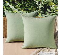 MIULEE Outdoor Waterproof Cushion Covers 18x18 Inches for Garden Furniture Water Resistant Pillow Covers Outside Scatter Cushions for Patio Couch Sofa Linen Balcony Set of 2, Bean green