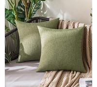MIULEE Outdoor Waterproof Cushion Covers 18x18 Inches for Garden Furniture Water Resistant Pillow Covers Outside Scatter Cushions for Patio Couch Sofa Linen Balcony Set of 2, 45x45cm Dark-Green