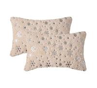 MIULEE Pack of 2 Christmas Cushion Covers Faux Fur Throw Pillow Cover Fluffy Soft Decorative with Snow Patterns Rectangle Pillow Covers Plush Case for Sofa Bedroom 12 x 20 Inches 30 x 50 cm Beige