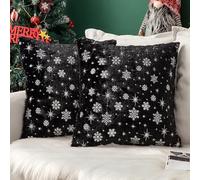 MIULEE Pack of 2 Christmas Cushion Covers Faux Fur Throw Pillow Cover Fluffy Soft Decorative with Snow Patterns Square Pillow Covers Plush Case for Sofa Bedroom 18 x 18 Inches 45 x 45 cm Black